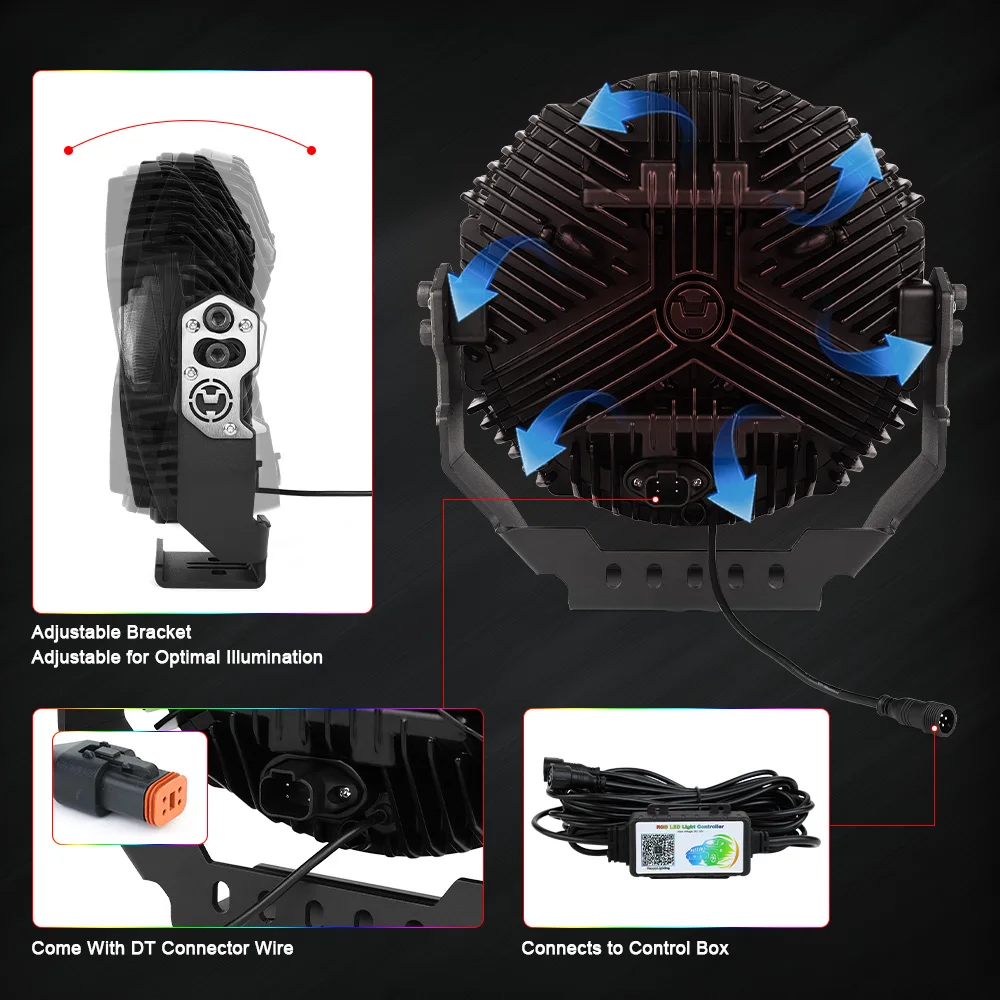Фото MOVOTOR 9-дюймовые RGB-фары для бездорожья, 2 шт., с высокой и низкой яркостью, RGB-гало-дневные ходовые огни для Jeep, Tacoma, 4Runner, грузовиков, внедорожников, UTV, пикапов. №4