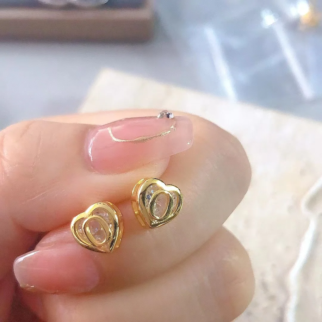 

100% 925 Sterling Silver A-Z Heart Alphabet Stud Earrings Zircon Letter Jewelry For Women Girl Wedding Enagement Party Gift