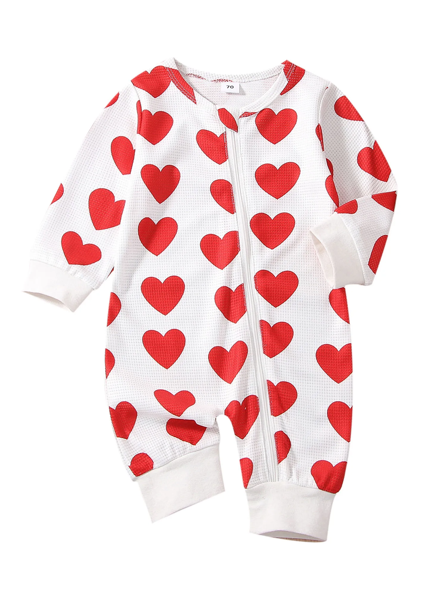 

Newborn Infant Baby Girls Romper Valentine s Day Spring Casual Jumpsuit Long Sleeve Heart Print Zipper Playsuit