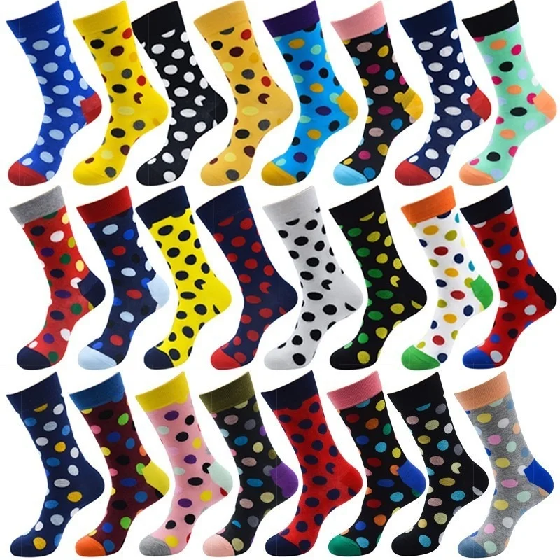 

Peonfly Arrived Happy Men Colorful Dot Design Combed Cotton Leisure Socks Funny Gift Happiness