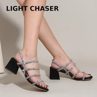 sexy women sandals suede thick heel rhinestone fashion high heels ladies shoes crystal ankle strap female sandals party summer