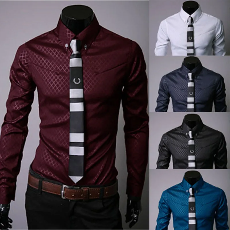 

Men's Slim -fitting Dark Rhombus Casual Long -sleeved Shirt