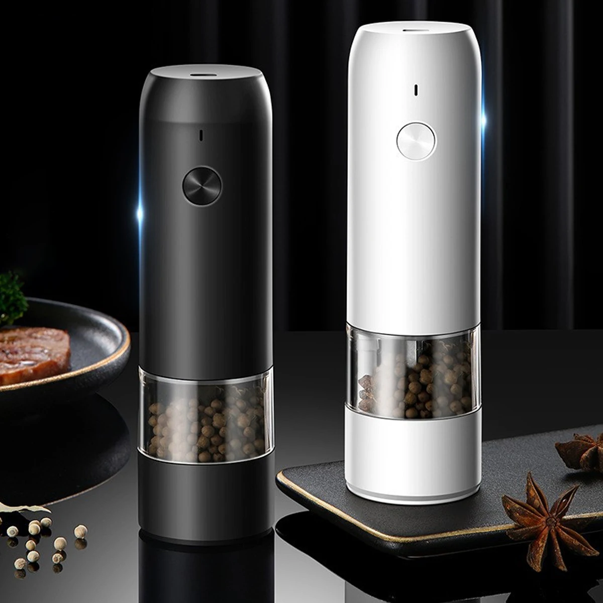 

Electric Pepper and Salt Grinder Refillable Pepper and Salt Mill with LED Indicator Light USB Rechargeable Spice Mill Adjustable