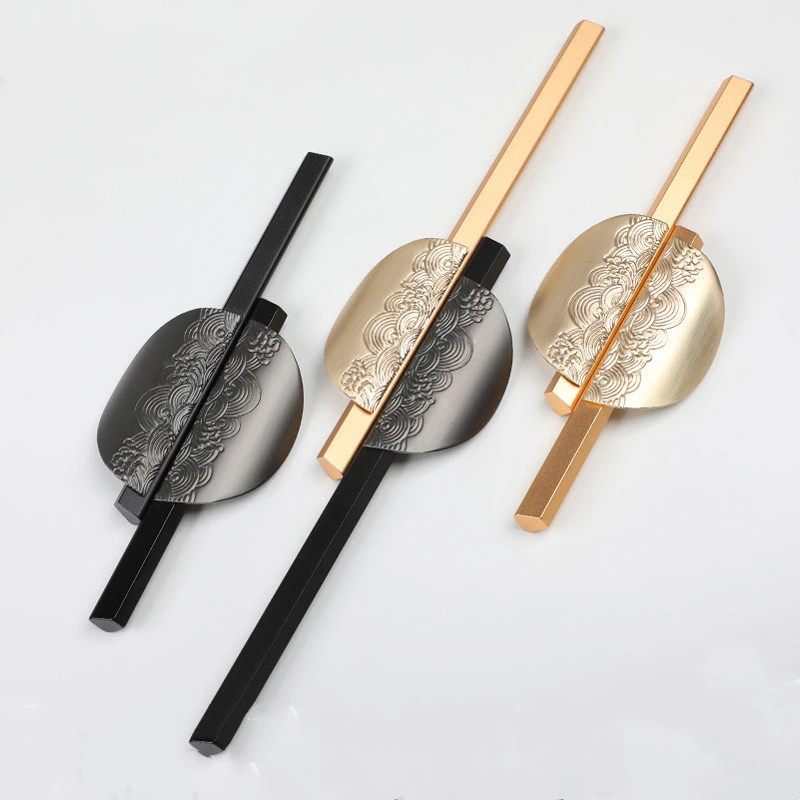 

New Creative Nordic Chinese Handle Golden Black American Cabinet Handle Simple Wardrobe Drawer Gray Zinc Alloy Handle