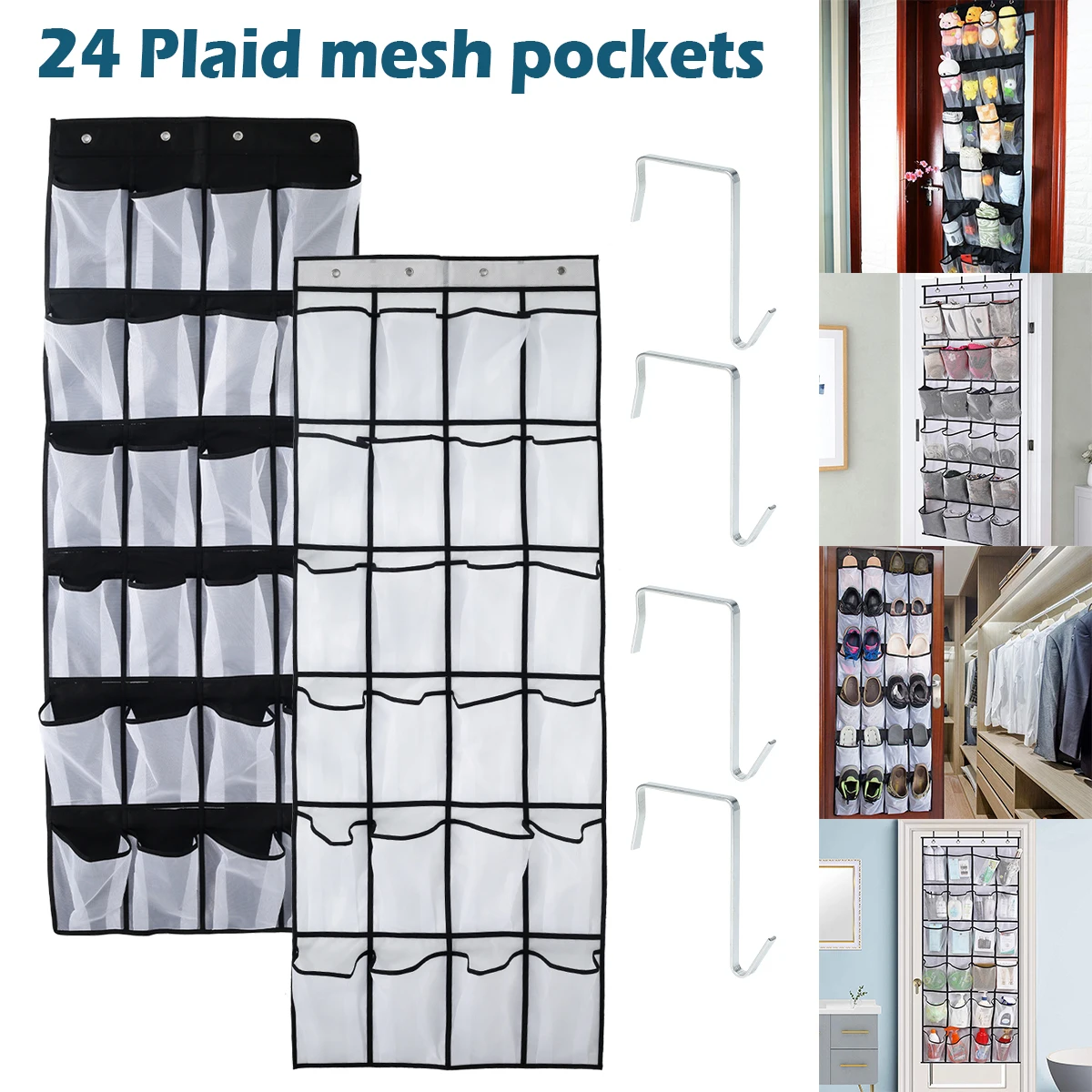 

Large Over The Door Hanging Clear Shoe Organizer 24 Pocket Visible Mesh Shoe Storage Bags with 4 Metal Hooks Space Saving Shoe