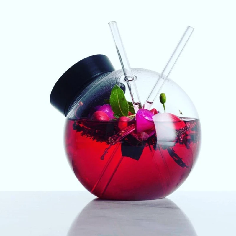 

Cocktail Glass Set Creative Sphere-Shaped Reusable Drinking Straw Cup Wine Juice Glasses Coffee Tumbler for Bar Home Party