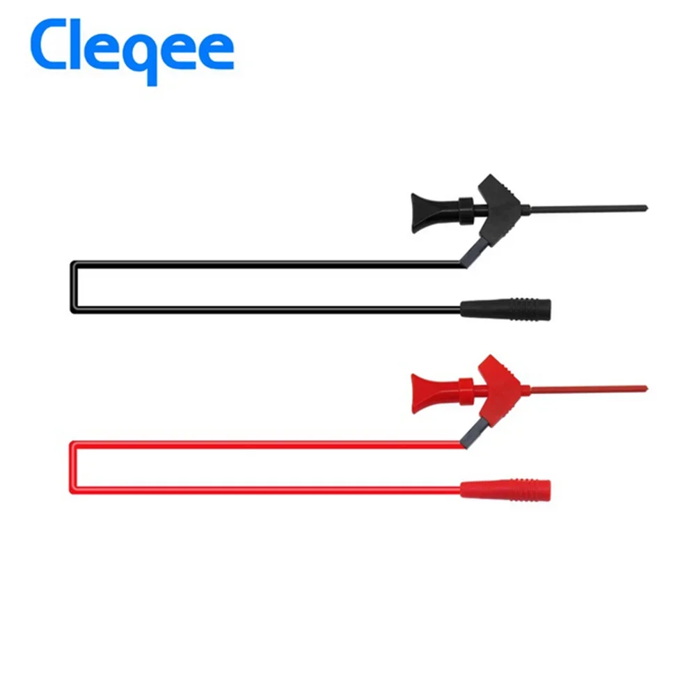 Фото Тестовые зажимы Cleqee P1511B (2 шт.) для SMD-микросхем, с внутренней пружиной, силиконовым кабелем 26AWG и разъемом 2 мм для мультиметра, 20В/5А №4