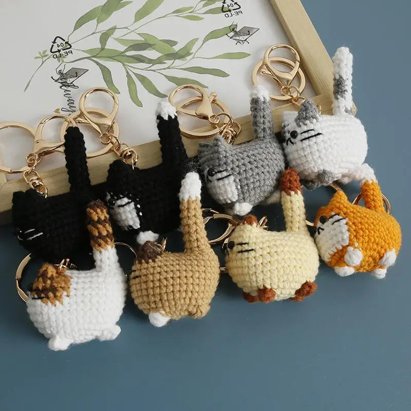 Фото Брелок-подвеска 2026 Crochet Kitten Series: милый вязаный котик ручной работы, толстый кот-брелок, вязаное животное, аксессуар для рюкзака, подарки №2
