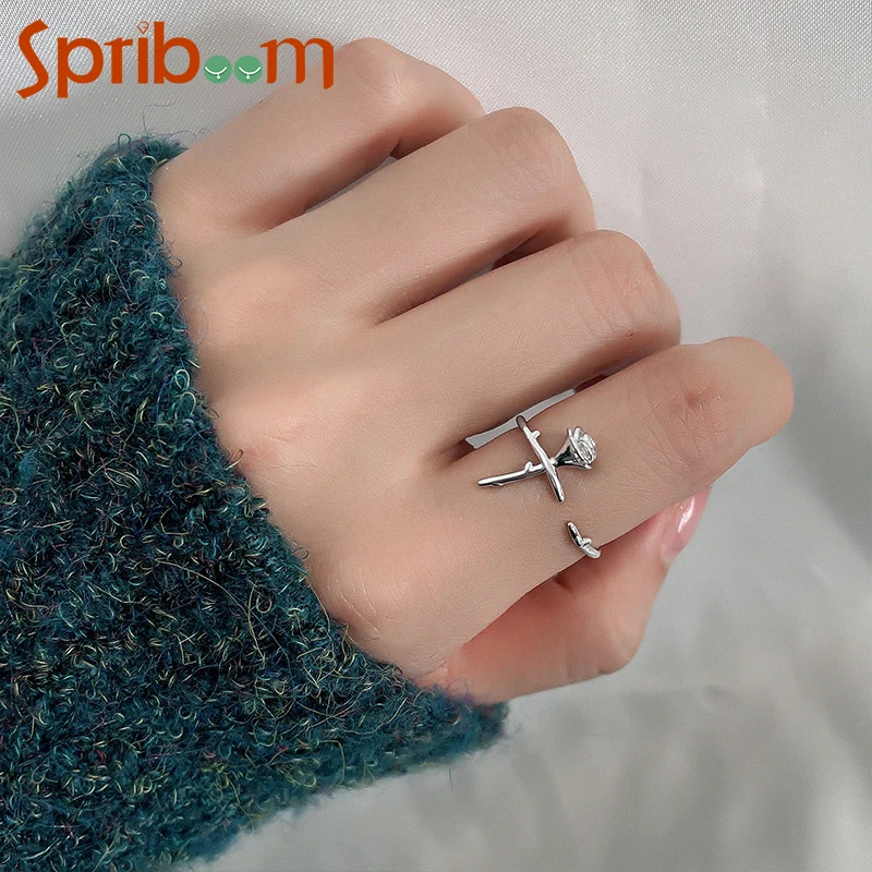 

Thorns Rose Flower Rings for Women Girls Retro Silver Color Open Index Finger Ring Simple Romantic Adjustable Aesthetic Jewelry