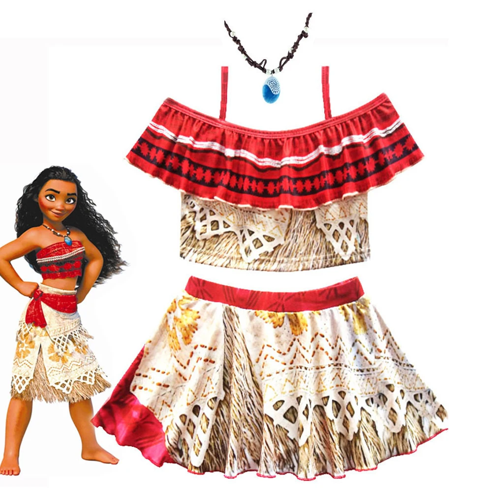 

Vaiana Girls 2 Pieces Swimsuit Little Girl Suspenders Flying Sleeve Moana Costume Children Beach Summer Swimwear Bikini Clothes