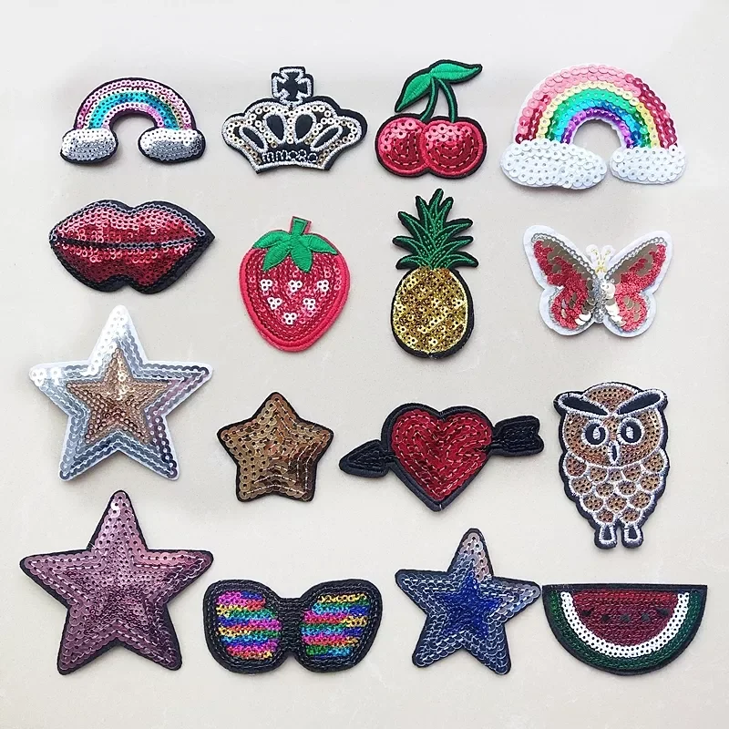 

Patches Sequined Embroidery Patch for T-shirt Iron on Appliques Clothes Stickers Kids Clothing Badges