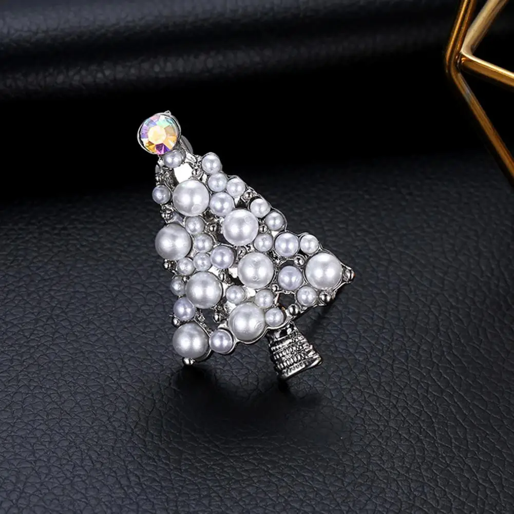 

Brooch Pin Christmas Tree Shape Faux Pearls Jewelry Exquisite All Match Brooch Clothes Decor
