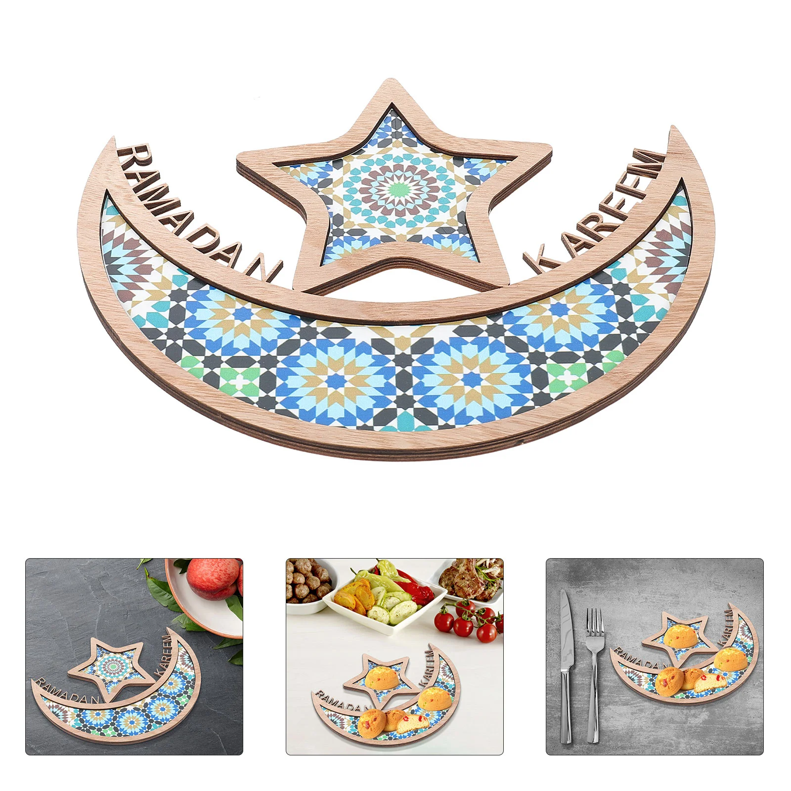 

Ramadan Dry Fruit Dessert Tray Wooden Eid Food Plate Desktop Storage Holder