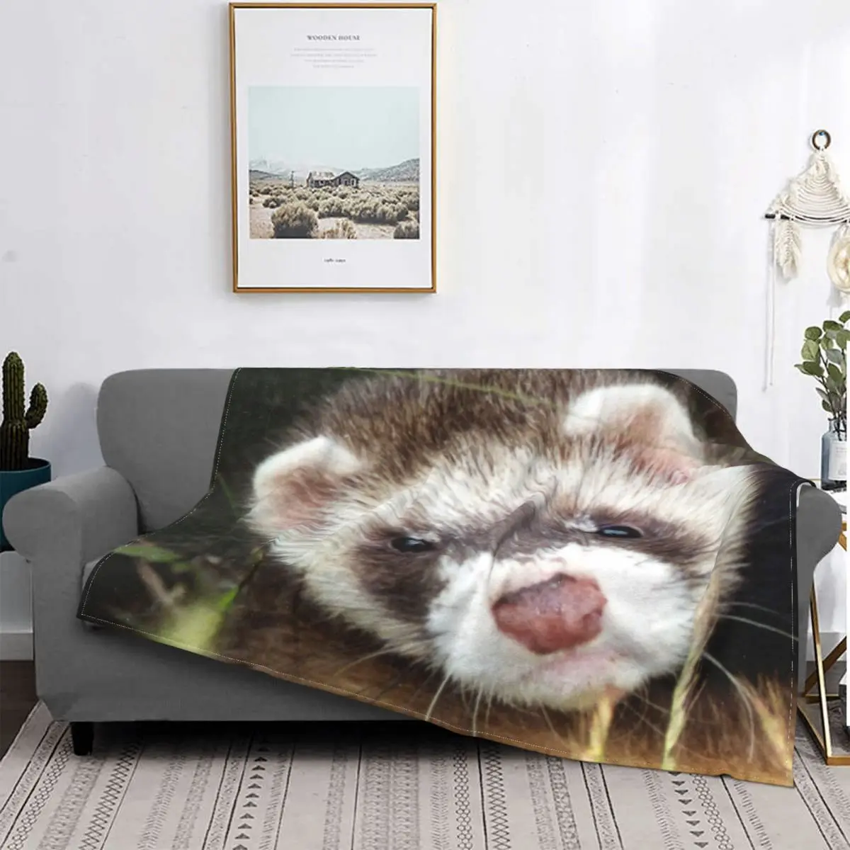 

Cute Ferret Blankets Flannel All Season Animal Multifunction Super Soft Throw Blankets for Home Travel Bedding Throws
