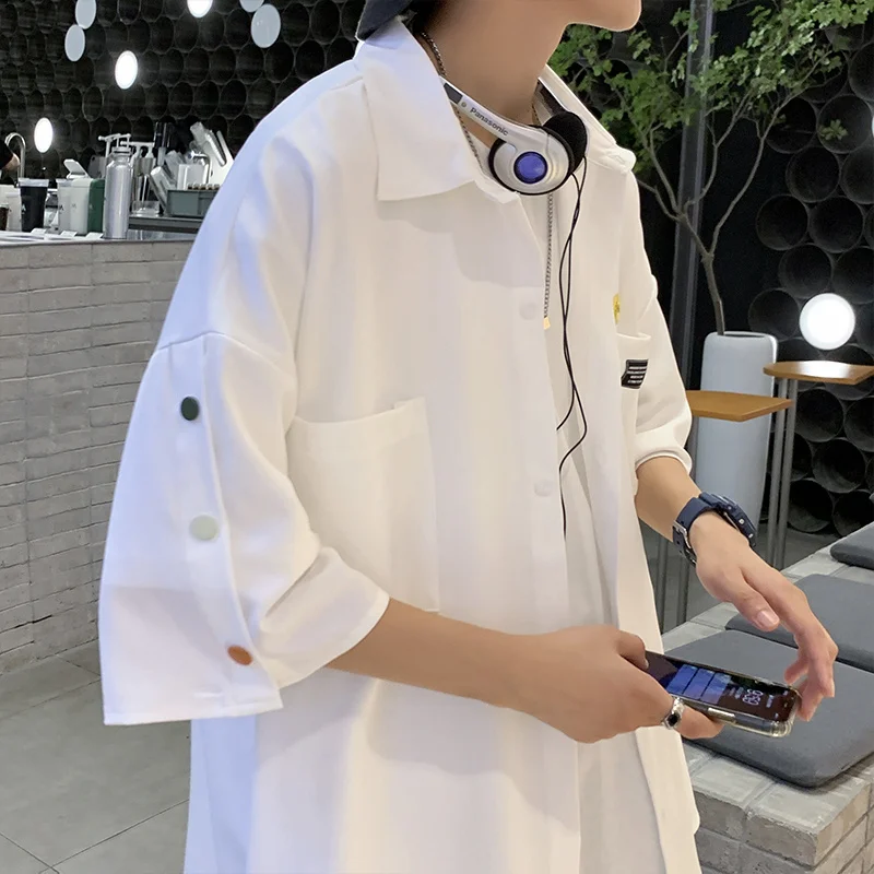 

Summer thin buttoned short-sleeved shirt casual loose all-match trend ins Hong Kong style Japanese five-point sleeve jacket