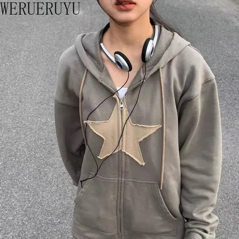 

Casual Streetwear Zip Up Hoodie Women Cotton Loose Sweatshirt Harajuku Autumn Winter Long Sleeve Women Sweatshirt Y2k Clothes