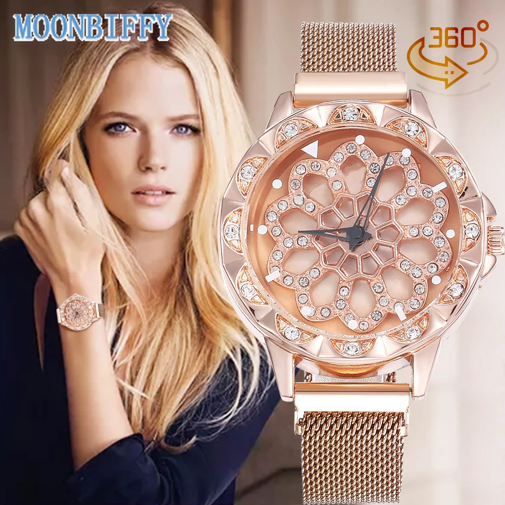 

Роскошные классические женские часы с браслетом, женские часы из розового золота 2022 пробы с цветами, модные женские кварцевые наручные часы...