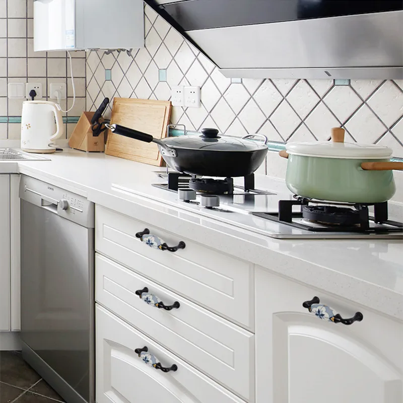 Синие цветочные/керамические дверные ручки и скандинавские для мебели ящиков