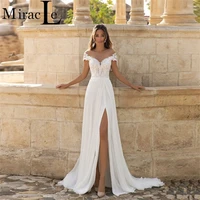 boho off the shoulder wedding dresses for women a line button wedding gown for bride lace applique high split robe de mari%c3%a9e