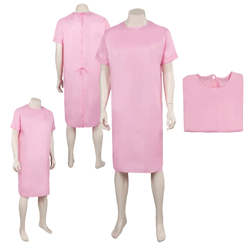 

Movie Babier Ken Cosplay Costume Pink Long Gown Patient Clothing For Adult Men Role Play Outfits Halloween Party Disguise Suit