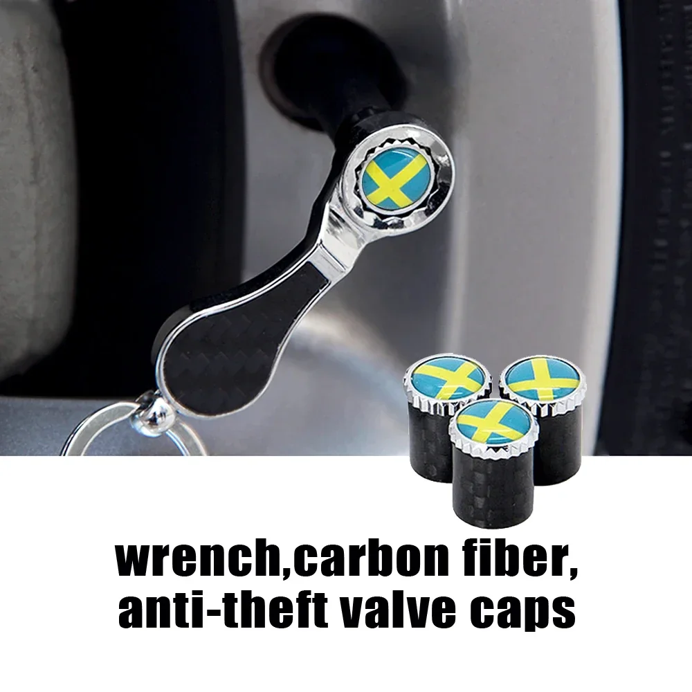Колпачки клапанов колес из углеродного волокна с брелком для логотипа шведского