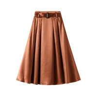 high quality vintage solid color skirt women 2022 autumn winter office lady high waist a line skirt female midi skirt