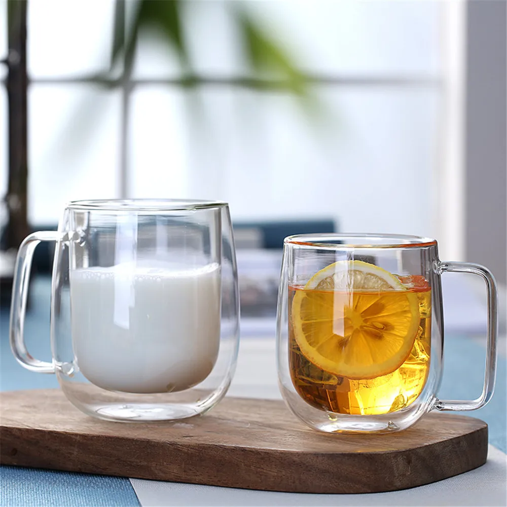

250/350ml Double Wall High Borosilicate Glass Mug Heat Resistant Tea Milk Lemon Juice Coffee Water Cup Bar Drinkware Lover Gift