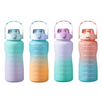 2000ml outdoor sports water bottle with straw portable water bottles fitness bike cup summer cold water jug with time marker