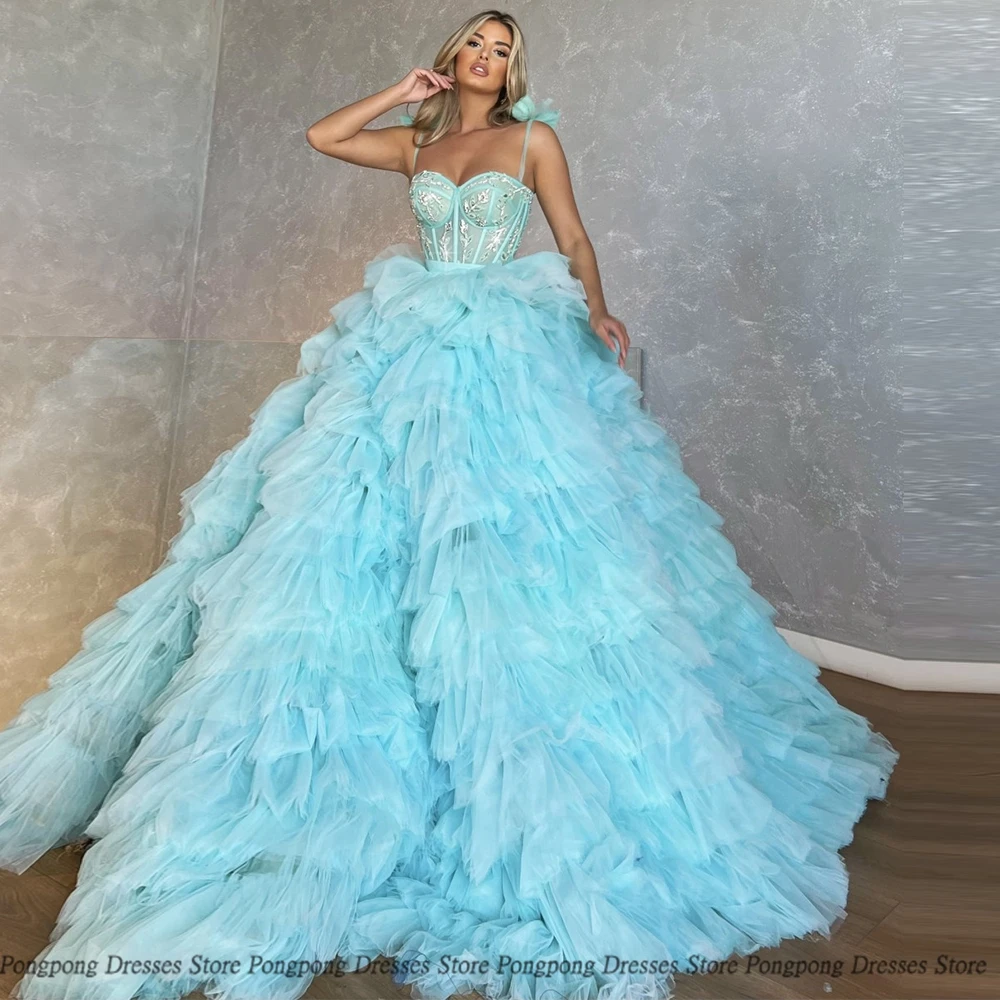

Blue High Quality Mermaid Evening Dresses Ball gown Open Back Sleeveless Layered Party Glitter Women Dress Vestidos De Fies