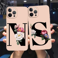 fashion initial letter a z silicon phone case for iphone 11 promax 6 7 8plus xr retro black flower soft tpu khaki back cover