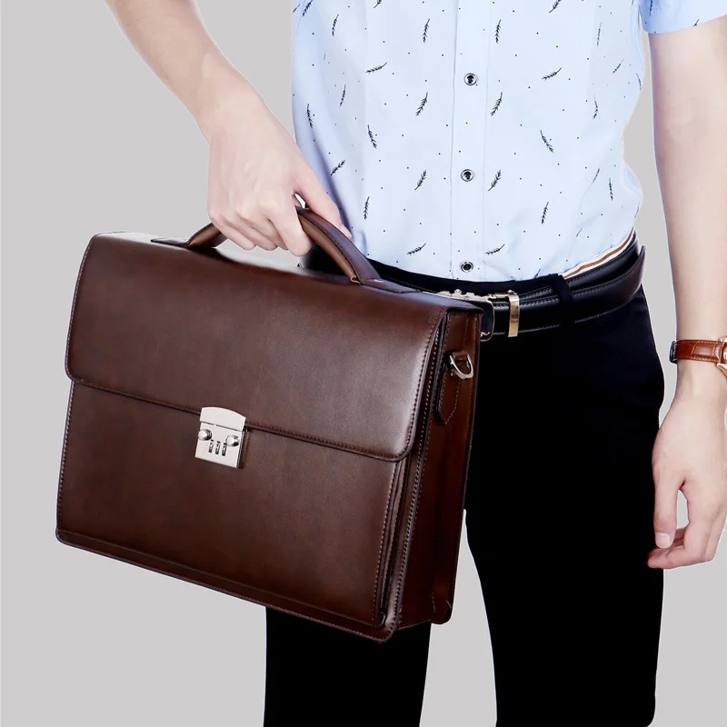 new Male Bring Password Lock Briefcase Diagonal Package genuine leather computer bag men messenger luxury handbags High-quality