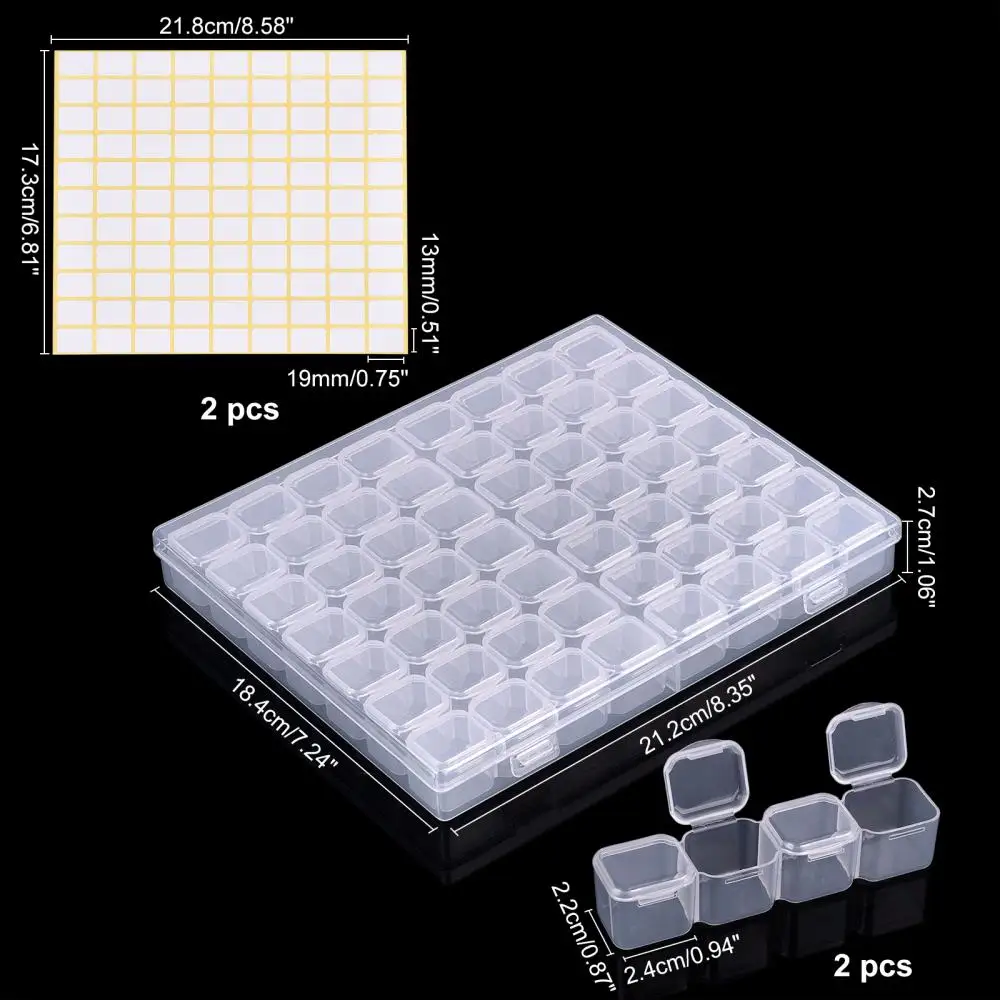1Set Clear Rectangle Removable 56 Compartments Plastic Box  with Label Paster Jewelry Beads Crafts Supplies Storage Containers