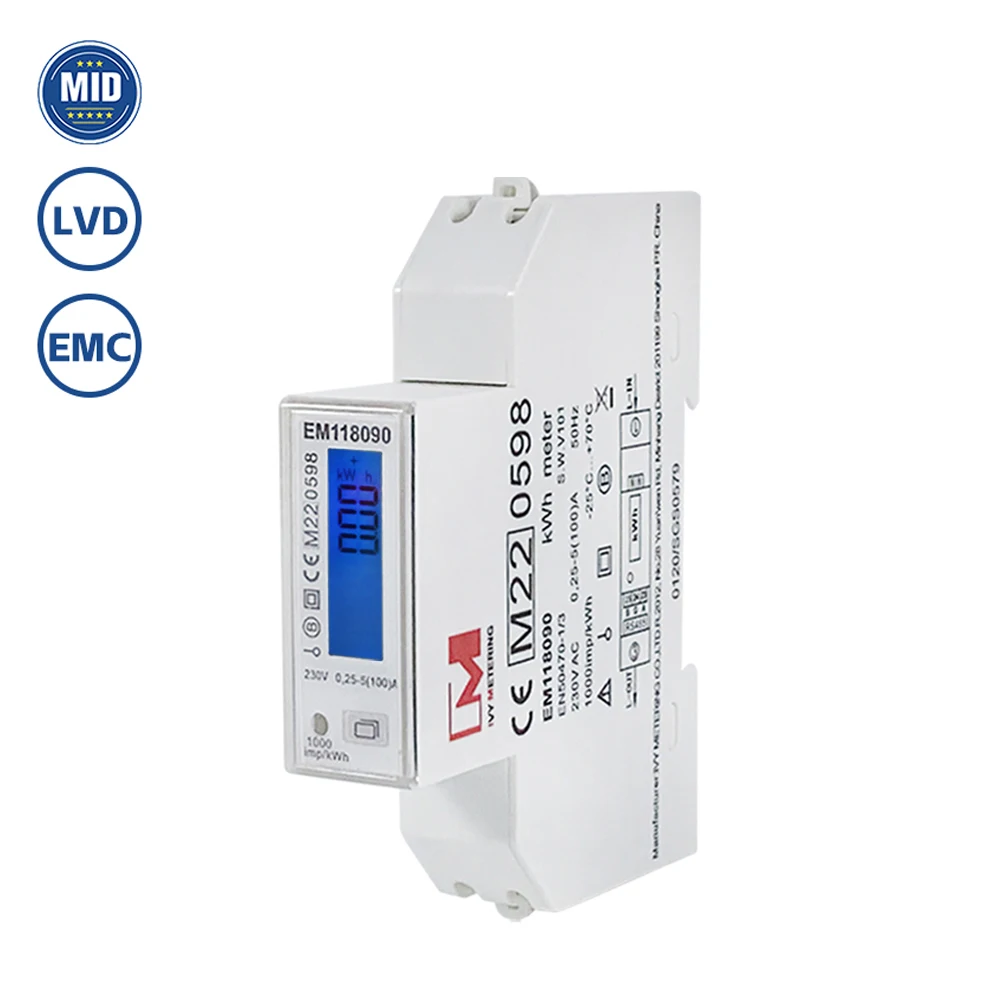 

EM118089 90 91 RS485 Single Phase DIN Rail Energy Meter LCD Display With MID Certified EV Charger Kwh Meter Solar Bidirectionele