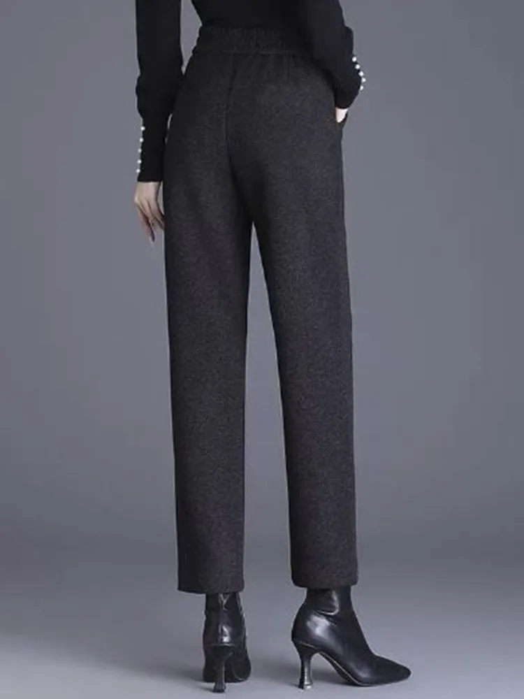 Осень-зима шерстяные свободные прямые брюки корейская мода широкие с высокой