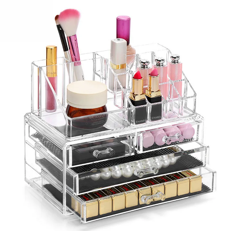

Transparent Makeup Organizer Desktop Skin Care Cosemtic Drawer Plastic Jewelry Storage Box Container Lipstick Holder