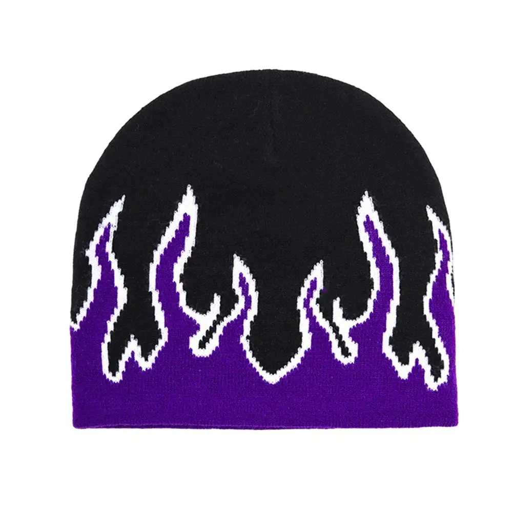 

Thick Warm Ear Protection Beanie Hat Men Winter Flame Print Riding Knitted Hat Autumn Winter Beanies Hats For Women and Men
