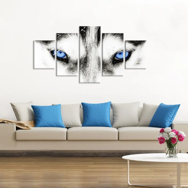Постер с изображением Белого Волка для домашнего декора Картина на холсте синих