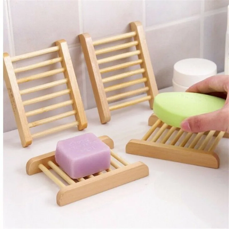 

Tray Holder Storage Soap Rack Plate Box Natural Wooden Bamboo Soap Dish No Punching Drain Rack Household Products Dropshipping