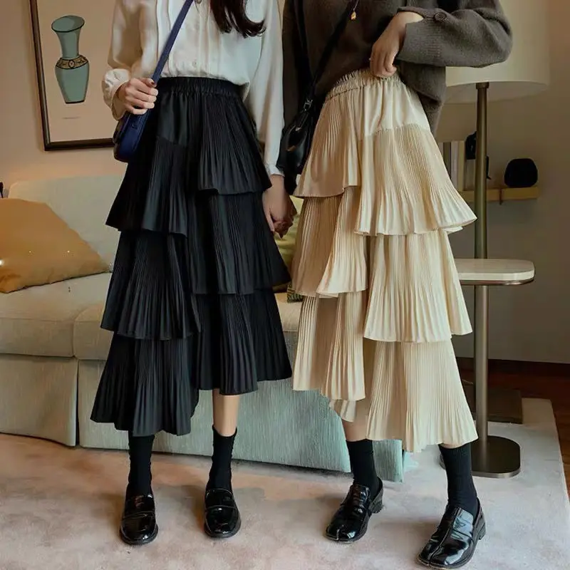 

2023 New Women High Waist Skirt Design Irregular Pleated Skirt Slim Fit Versatile Hip Skirt Casual Loose Plus Size Long Skirt