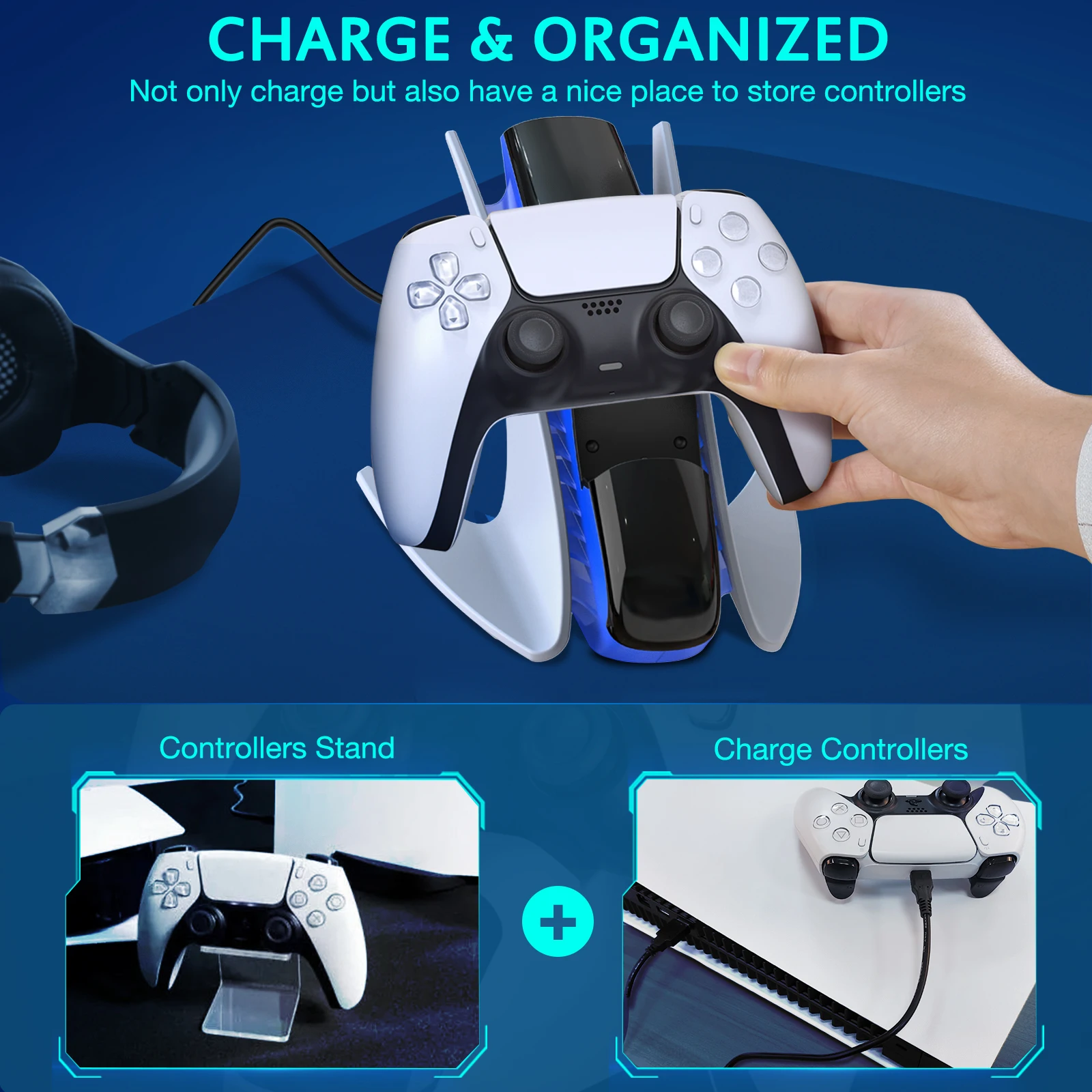 Зарядное устройство для двух контроллеров DinoFire PS5 станция быстрой зарядки