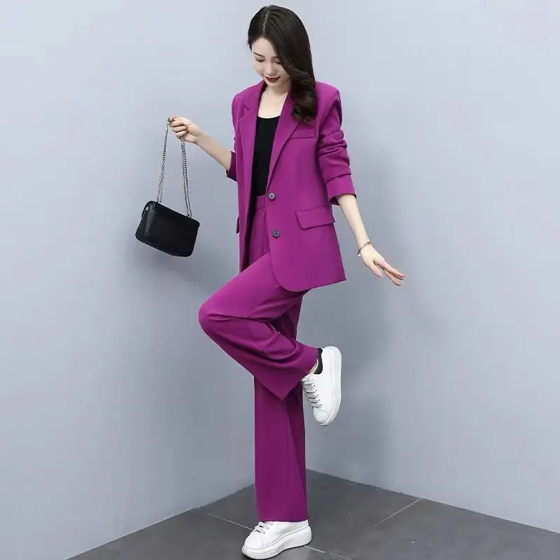 2023 Autumn New Casual Suit Jacket Pants Two-piece Women's FashionLoose Blazers Trousers Set Female Elegnat Professional Wear