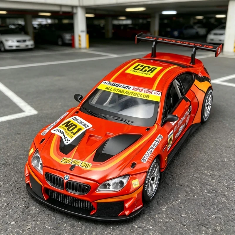 Фото Модель раллийного автомобиля BMW M6GT3 из сплава, масштаб 1:24, с открывающимися дверями и капотом, звуковыми и световыми эффектами, детализированная. №1