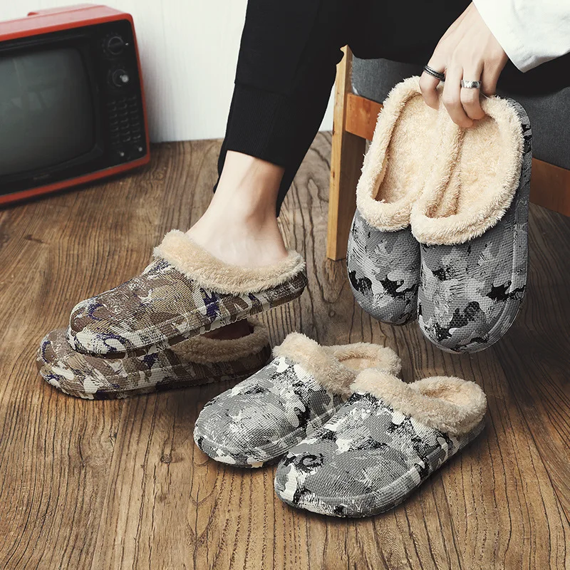 

Autumn and Winter New Men Cotton Shoes Fashion Plus Velvet Warm Home Slippers Non-slip Thick Sole Wear-resistant Casual Slippers