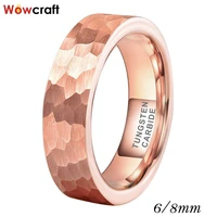6mm 8mm stock wholesale rose gold couples tungsten carbide hammered luxury ring fashion men women wedding band comfort fit