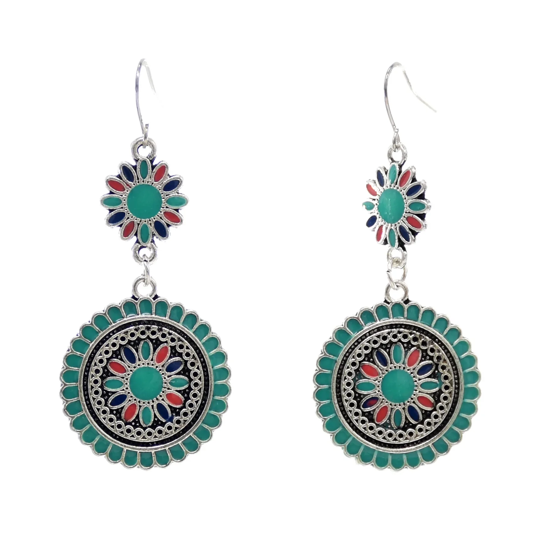 Модные серьги из сплава со встроенными зелеными бирюзовыми цветочными модельми