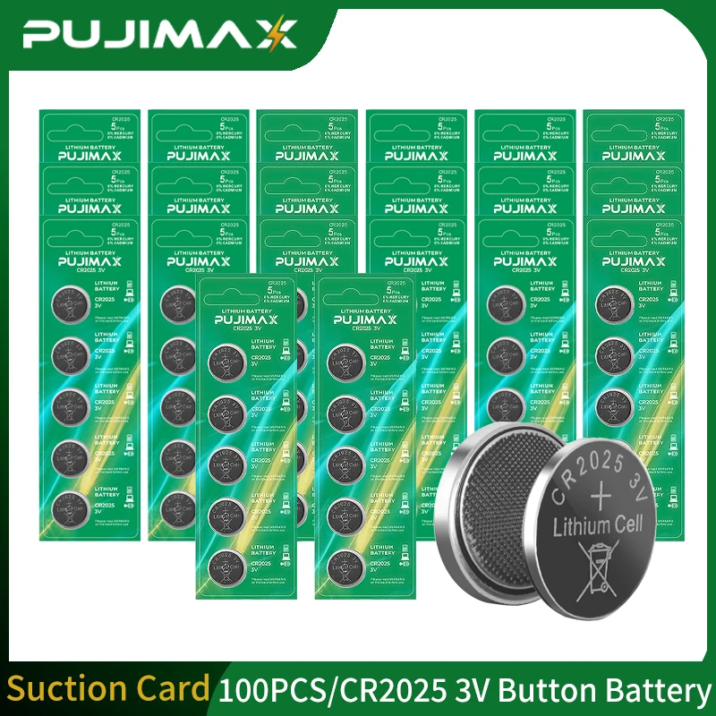 

PUJIMAX 100PCS Button Cell Batteries CR2025 Lithium Coin Battery for Car Key Motherboard Clocks Computers Cholesterol Testing