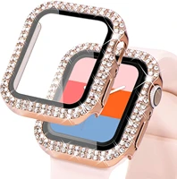 diamondtempered film case for apple watch case 45mm 44mm 42mm 40mm 41mm glass protective cover for iwatch series 7 6 5 4 3 se