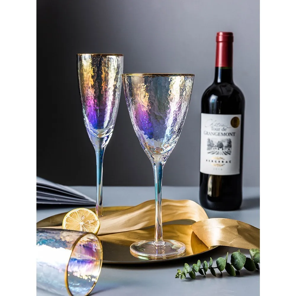 

Colorful Ion Gold Edge Crystal Goblet Martini Wine Glass Romantic Candlelight Dinner Wedding Champagne Flutes Glasses Beer Mug
