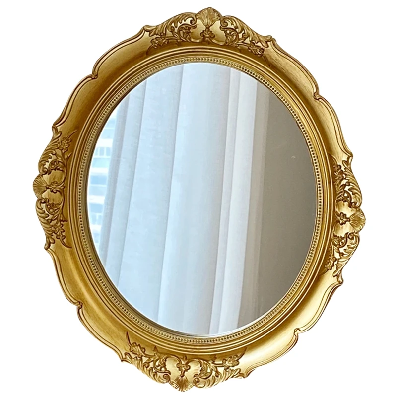 

French retro makeup mirror, palace style embossed gold mirror, ins style desktop dressing mirror