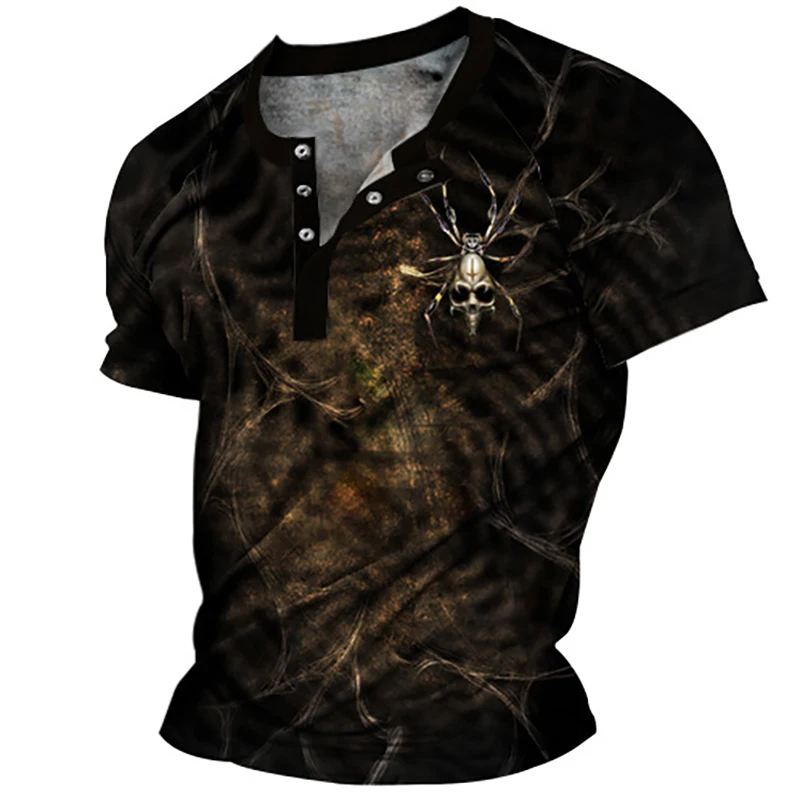 2023 Summer Trend T Shirts For Men y2k 3d Print Retro Skeleton Spider Tops Three Grain Buckle Street Short Sleeves Sports Tee